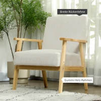 HOMCOM Moderne Fauteuil met Armleuningen, Stoffen Bekleding, van Rubberhout, Accentstoel, Draagvermogen 120 kg, Roomwit(m-6)