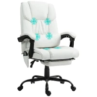 Vinsetto 6-Point Massage Office Chair, PU Leather Desk Chair with Adjustable Height and Footrest for Home Office, White(m-1)
