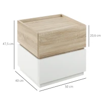 HOMCOM Table de chevet empilable table de nuit table d'appoint avec 2 tiroirs pour chambre à coucher, salon - blanc et naturel(m-3)