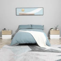 HOMCOM Table de chevet empilable table de nuit table d'appoint avec 2 tiroirs pour chambre à coucher, salon - blanc et naturel(m-7)