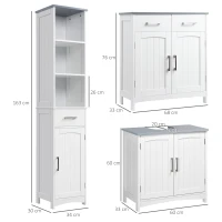 kleankin Bathroom Furniture Set with Adjustable Shelves, Tall Bathroom Storage Cabinet with Open Shelves, Bathroom Floor Cabinet with Drawers, Pedestal Sink Cabinet, White(m-3)
