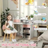 AIYAPLAY 2 Pieces Children Study Table with Hutch, Kids Desk and Chair Set with Storage Drawer, Shelves - Pink(m-4)
