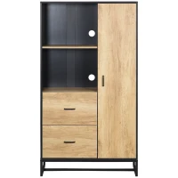 HOMCOM Bufet Modern cu 2 Sertare, 2 Rafturi și un Dulăpior cu 4 Compartimente, 88x35x160 cm, Lemn Natural(m-10)