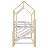 Lit superposé avec escalier d'angle et fenêtre, sans matelas, 200x90 cm, Blanc(m-10)