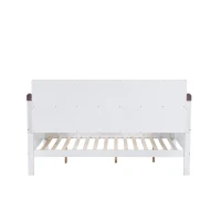 Lit pour enfant avec barrière de sécurité et grille, sans matelas, 140x200 cm, Blanc+Naturel(m-11)