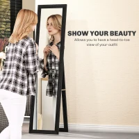 HOMCOM Oglindă cu Picior și Cârlige, Oglindă Modernă pentru Utilizare pe Perete sau Verticală, 37x40x155 cm, Negru(m-4)