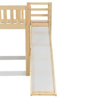 Letto a castello per bambini 6+ anni con scala ad angolo retto e scivolo, letto a casetta, 200x90 cm,naturale(m-8)