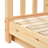 Letto a Casetta Espandibile con Ringhiera su Tre Lati, Letto per Cameretta, Letto Montessori, Senza Materasso, in Legno, 200x90 cm, Naturale(m-10)