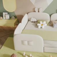 Canapé lit lapin, lit pour enfants, 2 lits simples, cadre rembourré, sans matelas, 90x200 cm & 180x200 cm, Beige(m-5)