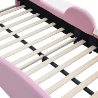 Letto Principessa con Striscia LED, Scivolo e Scala, Design Cartoon con Corona, Senza Materasso, 90x200 cm, Rosa(m-10)