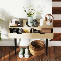 HOMCOM Consolă de Intrare cu 2 Sertare, Masă Consolă din Lemn cu Picioare din Oțel, 100x30x80,5 cm, Lemn Natural(m-7)