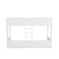 Letto a castello per bambini 6+ anni con scala a tre gradini e barriera di sicurezza, 90x200 cm, Bianco(m-11)
