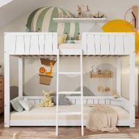 Letto a castello per bambini 6+ anni con scala a tre gradini e barriera di sicurezza, 90x200 cm, Bianco(m-1)
