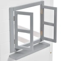 Lit superposé avec main courante et fenêtre, lit maison, lit enfant avec protection contre les chutes et grille, sans matelas, 90×200 cm, Blanc(m-6)