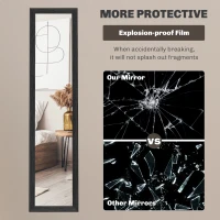 HOMCOM Oglindă cu Picior și Cârlige, Oglindă Modernă pentru Utilizare pe Perete sau Verticală, 37x40x155 cm, Negru(m-7)