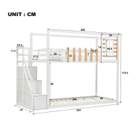 Letto a castello con scala, finestra e scaffale, senza materasso, 90×200 cm, Bianco(m-3)