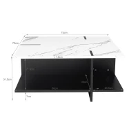 Tavolino quadrato, design moderno minimalista, effetto marmo bianco, Nero+Bianco(m-3)