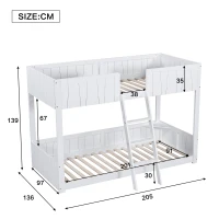 Letto a castello per bambini 6+ anni con scala a tre gradini e barriera di sicurezza, 90x200 cm, Bianco(m-3)