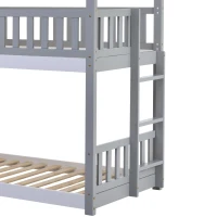 Letto a castello con scala verticale e protezione anticaduta, letto a casetta, senza materasso, 90x200 cm, Bianco+Grigio(m-8)