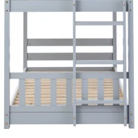 Letto a castello con scala verticale e protezione anticaduta, letto a casetta, senza materasso, 90x200 cm, Bianco+Grigio(m-6)