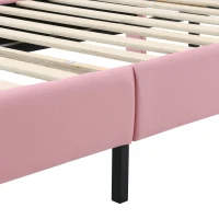Lit rembourré avec bande LED et nœud rose, sans matelas, 90×200 cm, Blanc+Rose(m-9)