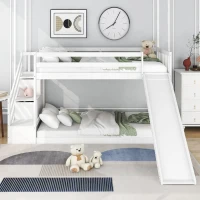 Letto a castello con scala e scivolo, letto per bambini con 2 cassetti, senza materasso, 90x200 cm, Bianco(m-1)
