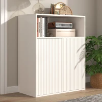 Credenza con due ante magnetiche, mobile multifunzionale per cucina e soggiorno, Bianco(m-1)