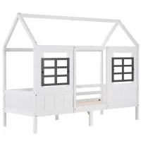 Letto a casetta con finestre, senza materasso，200×90 cm, Bianco(m-2)