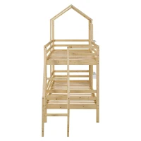 Lit superposé avec main courante et fenêtre, lit maison, lit pour enfants avec protection contre les chutes et barrière, sans matelas, 200x90 cm, naturelle(m-7)