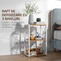 HOMCOM Mobilier Rastel Librarie 3 Rafturi cu Schelet in Otel Alb si Rafturi in Lemn 40x35x72.5cm(m-4)