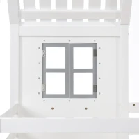 Lit superposé avec main courante et fenêtre, lit maison, lit enfant avec protection contre les chutes et grille, sans matelas, 90×200 cm, Blanc(m-7)