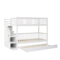 Lit superposé avec lit gigogne et armoire à échelle, sans matelas, 90x190 cm & 90x200 cm, Blanc(m-2)