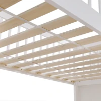 Lit superposé avec lit gigogne et armoire à échelle, sans matelas, 90x190 cm & 90x200 cm, Blanc(m-7)