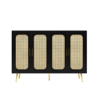 Armadio laterale in rattan, per Cucina, Soggiorno, Nero(m-2)