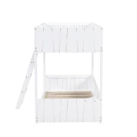 Letto a castello per bambini 6+ anni con scala a tre gradini e barriera di sicurezza, 90x200 cm, Bianco(m-10)