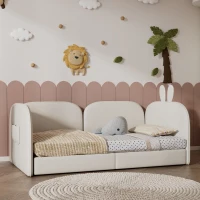 Tête de lit canapé en forme de lapin, lit pour enfant, 3 côtés inclus, sans matelas, 90x200 cm, Beige(m-5)
