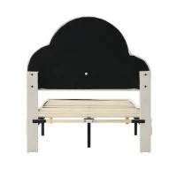 Lit rembourré avec tête de lit en forme de nuage et bande LED, sans matelas, 90x200 cm, Blanc(m-12)