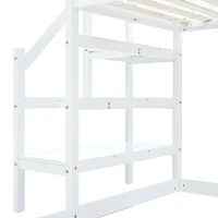 Letto a castello con scala e protezione anticaduta, letto a casetta, senza materasso, 90x200 cm, Bianco(m-5)