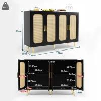Armadio laterale in rattan, per Cucina, Soggiorno, Nero(m-3)