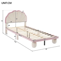 Lit rembourré avec bande lumineuse LED et tête de lit ondulée, pieds rembourrés, sans matelas, 90×200 cm, Blanc+Rose(m-3)