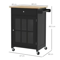 HOMCOM Cărucior de Bucătărie cu Sertar, Raft Reglabil, 4 Roți și Suport Lateral pentru Prosop, 67x48x86,5 cm, Negru(m-3)