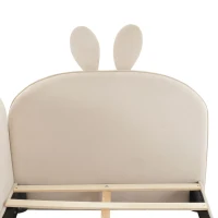 Tête de lit canapé en forme de lapin, lit pour enfant, 3 côtés inclus, sans matelas, 90x200 cm, Beige(m-7)