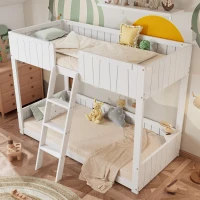 Letto a castello per bambini 6+ anni con scala a tre gradini e barriera di sicurezza, 90x200 cm, Bianco(m-5)