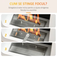 HOMCOM Semineu cu bioetanol montat pe perete , din metal, ardere de 2,5 ore, cu rezervor de 1 l si capac de 20 m², 48x18x48cm, alb(m-5)