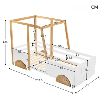 Lit voiture pour enfants, sans matelas, 90x200 cm, Blanc(m-3)