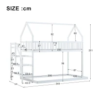 Lit superposé avec escalier et barrière de sécurité, lit cabane, sans matelas, 90x200 cm, Blanc(m-3)