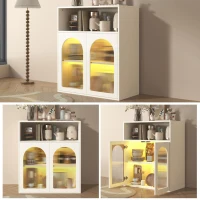Credenza con anta in vetro e luce LED, Mobiletto per Cucina, Casa, Soggiorno, Bianco(m-5)