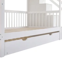 Lit superposé avec lit gigogne et armoire à échelle, sans matelas, 90x190 cm & 90x200 cm, Blanc(m-6)