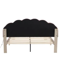 Lit rembourré avec bandes lumineuses multicolores et tête de lit ondulée, sans matelas, 140×200 cm, Blanc+Rose(m-11)