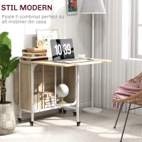 HOMCOM Masă Pliabilă pentru 4-6 Persoane, Masă cu Spațiu Economic, Raft și 6 Roți, 130x80x74 cm, Lemn Natural(m-7)